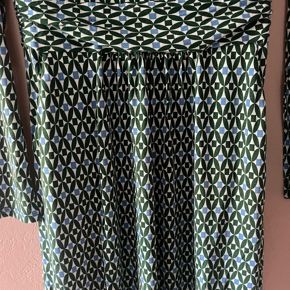 Boden Amelie Long Sleeve Dress in Pine Diamond Trellis Size 6 - Picture 5 of 8